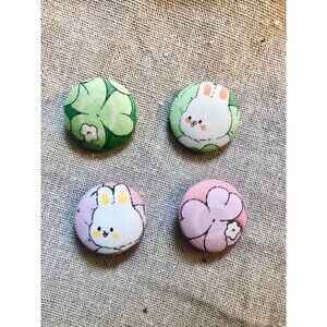 Set of 4 Rabbit & clover fabric buttons for sewing 30mm/ 3cm